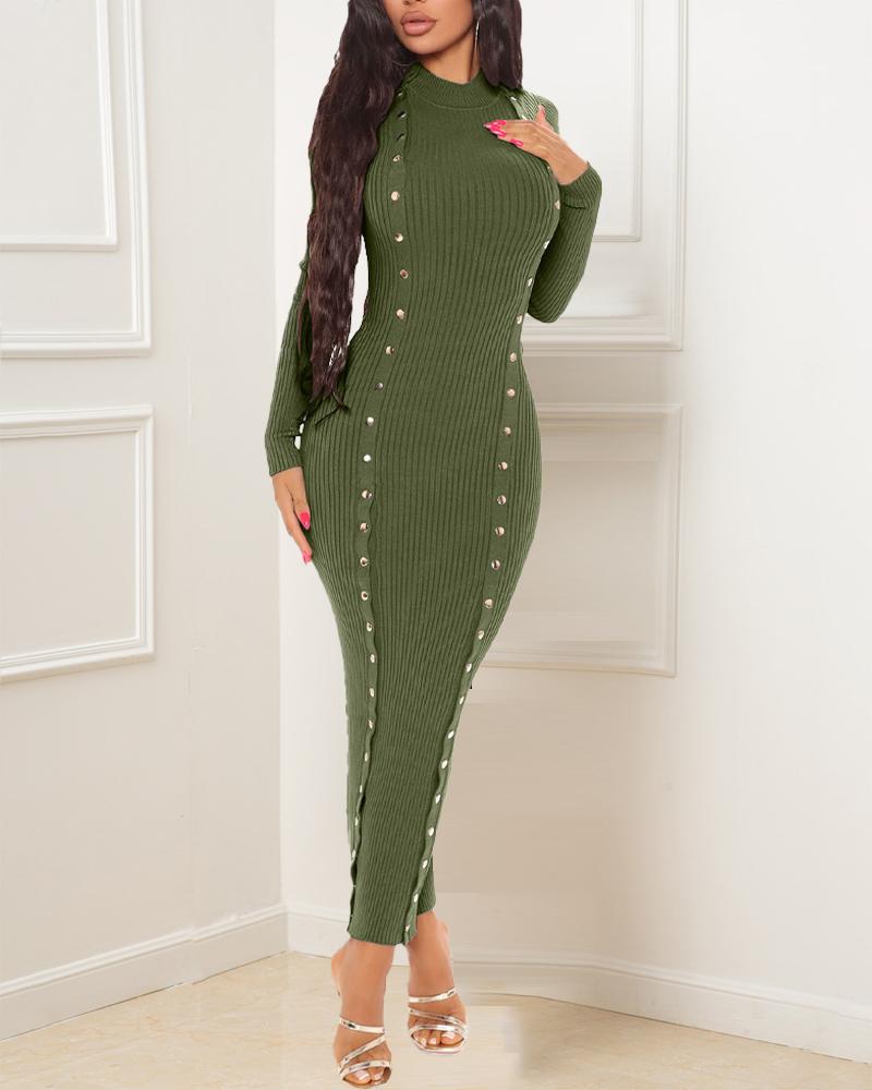 

Ribbed Double Breasted Skinny Maxi Dress, Army green