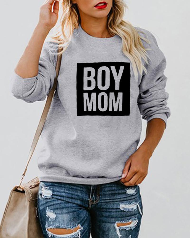

Mother's Day Letter Print Long Sleeve Sweatshirt, Gray