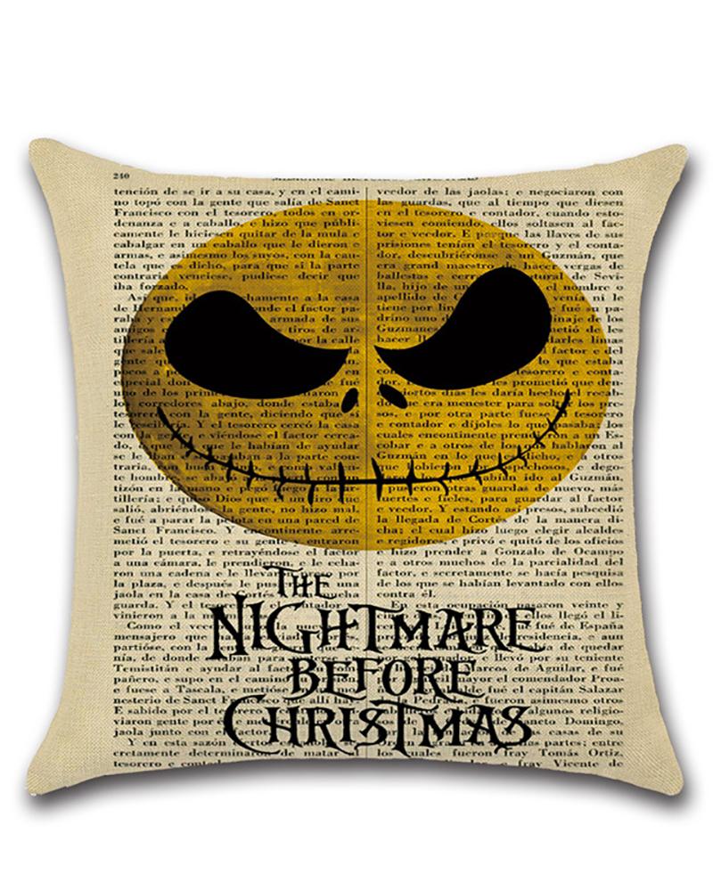 

Vintage Halloween Ornament Throw Pillow Covers Square Linen Newspaper Background Cushion Covers, Style6