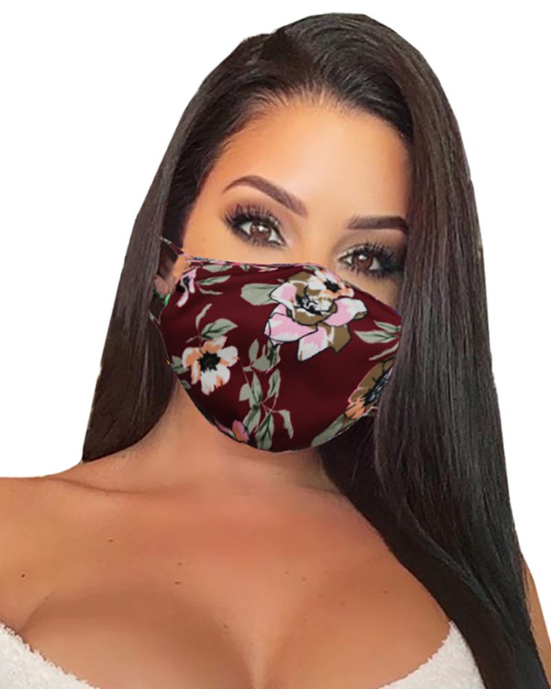 

Floral Print Breathable Mouth Mask Washable And Reusable, Wine red