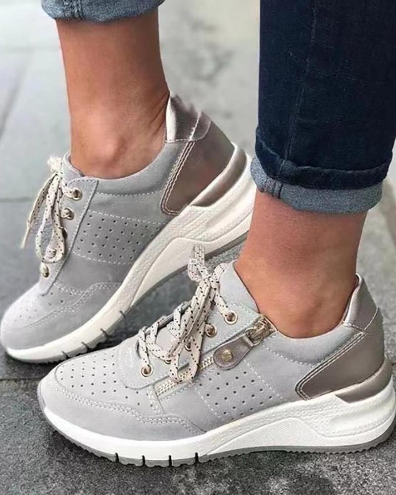 

Breathable Colorblock Lace-up Sneakers, Gray