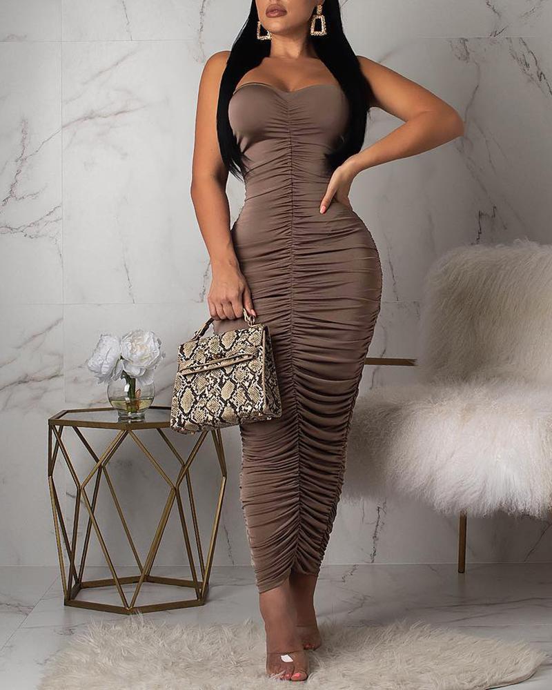

Ruched Design Tube Dress, Coffee