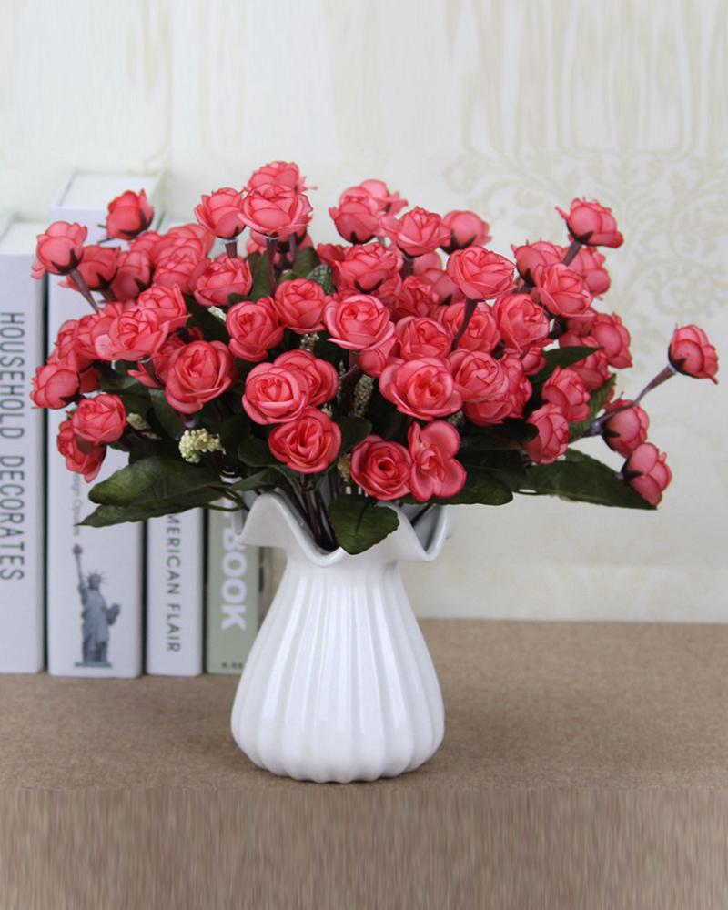 

15 Heads Mini Rose Flower Artificial Flowers Bouquet Mini Rose for Wedding Doll House Supplies Card, Red