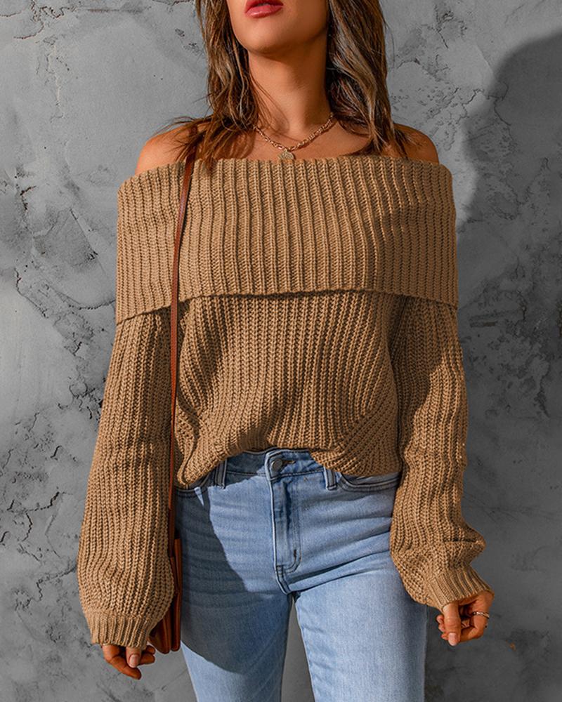 

Off Shoulder Chunky Knit Sweater, Khaki