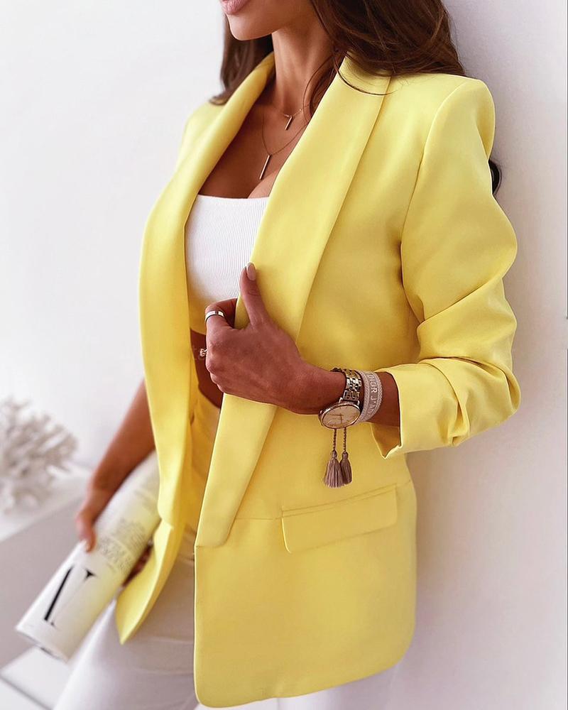 

Long Sleeve Pocket Decor Blazer Coat, Yellow