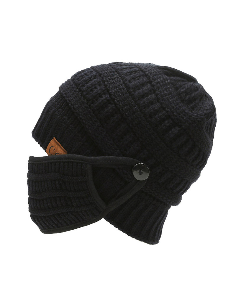 

2PCS Winter Knitted Beanie Face Mask Set, Black