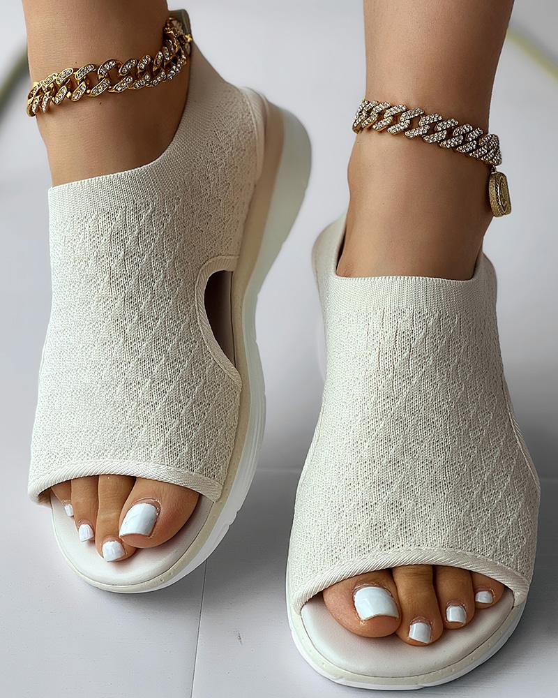 

Peep Toe Hollow Out Platform Sandals, Beige