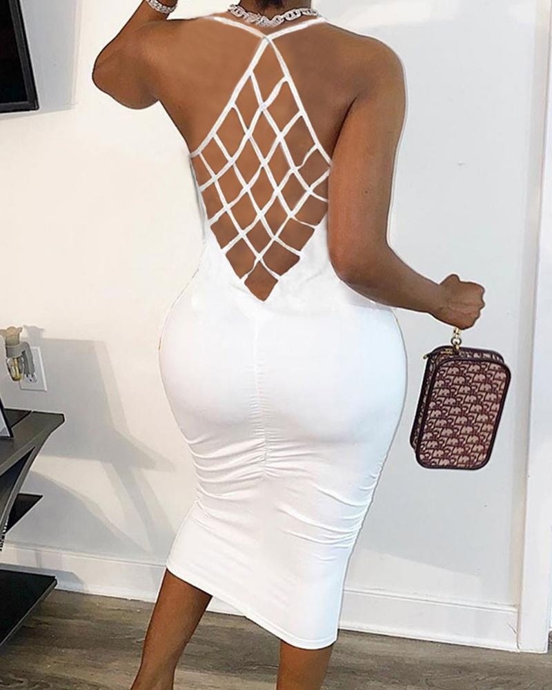 

Robe moulante sans manches en résille, White