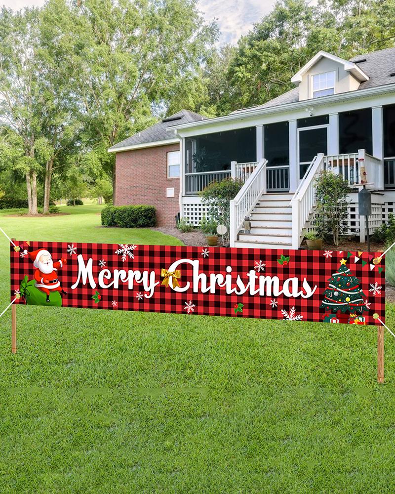 

1pc Merry Christmas Snowman Graphic Banner Outside Yard Garden Decoration, Style4