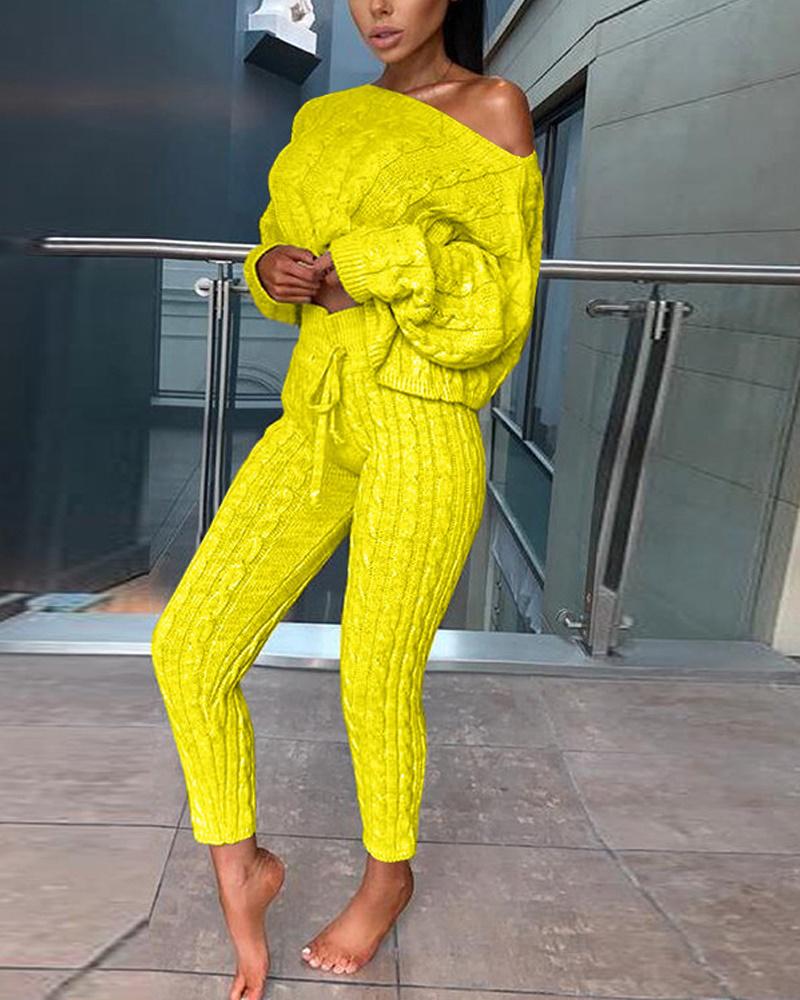 

Long Sleeve Cable Knit Sweater & Pants Set, Yellow