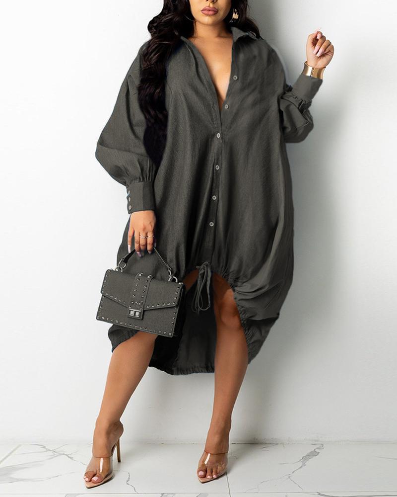 

Long Sleeve Button Down Shirt Dress, Gray