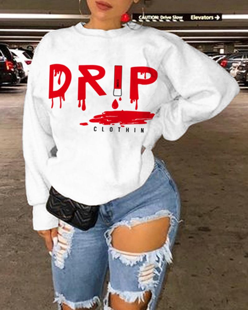 

Letter Print Long Sleeve Casual Sweatshirt, White