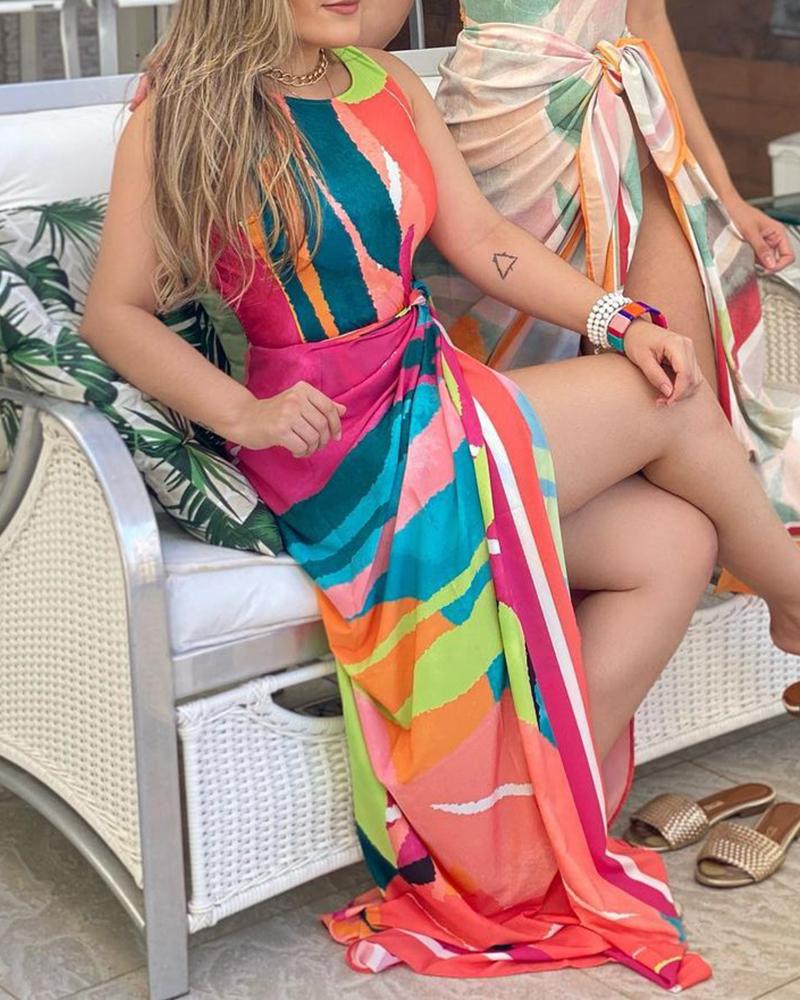 

Colorblock One Piece Swimsuit With Cover Up, Orange