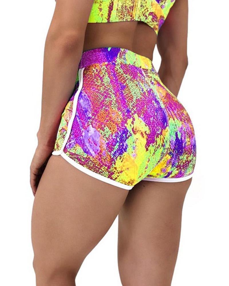 

Tie Dye Skinny High Waist Yoga Shorts, Yellow