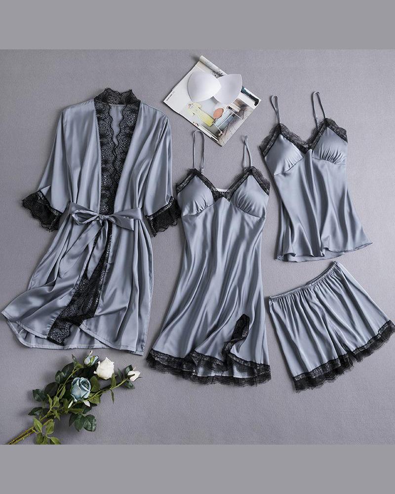

Eyelash lace Robe & Cami Set, Blue