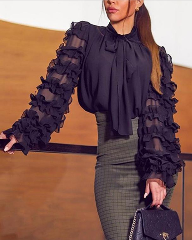 

Scarf Neck Long Sleeve Blouse, Black