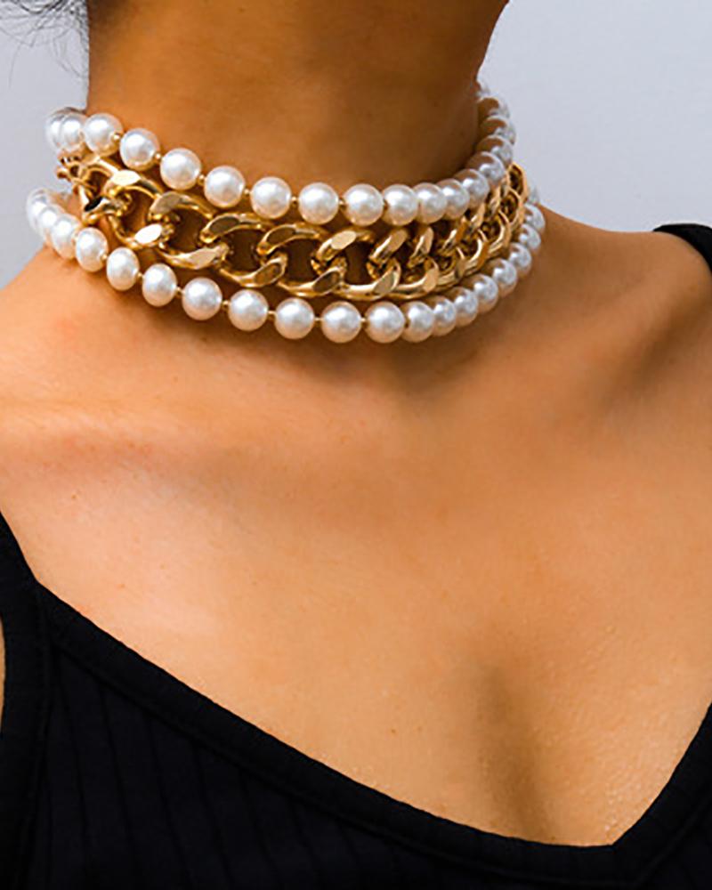 

Beaded & Chain Layered Chain Necklace, Style1