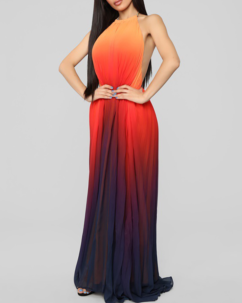 

Halter Gradient Color Ruched Maxi Dress, Orange