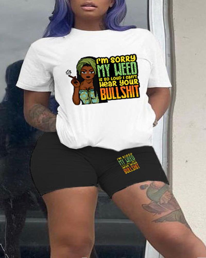 

Plus Size I'm Sorry My Weed is So Loud I Can't Hear Your BS Print Top & Shorts Set, Black