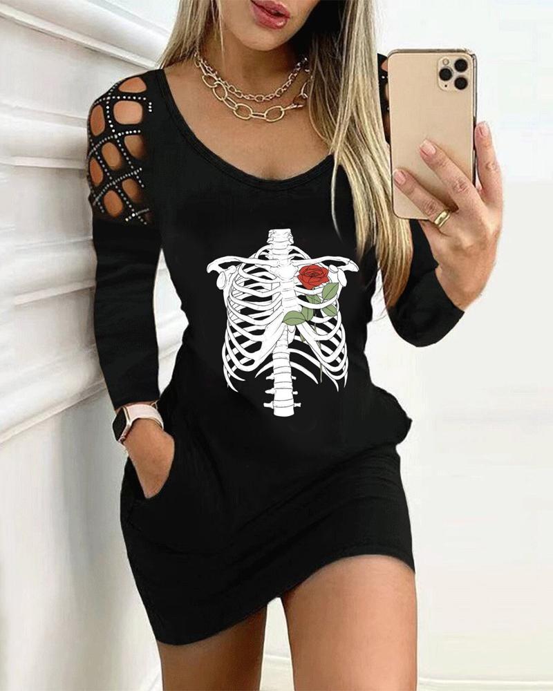 

Halloween Graphic Print Long Sleeve Dress, Black