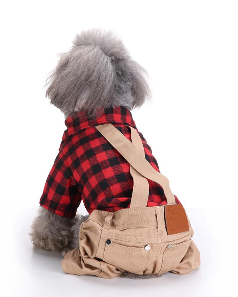 

Dog Overalls Pet Clothes Dog Outfits Jumpsuit Plaid Shirt Top with Overalls Puppy Clothes Dog Costume, Red