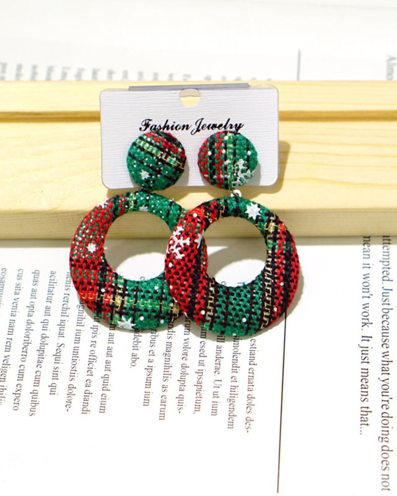 

1Pair Christmas Plaid Snowflake Hoop Drop Earrings, Green