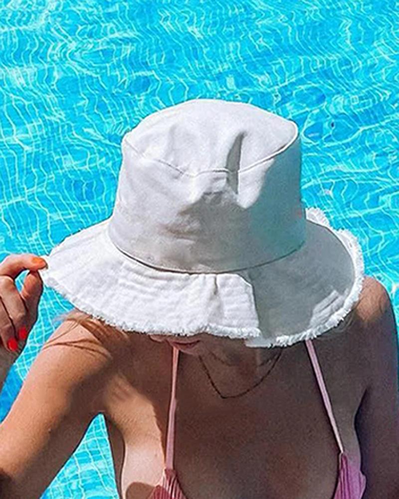 Fringe Hem Wide Brim Sun Bucket Fishing Hat