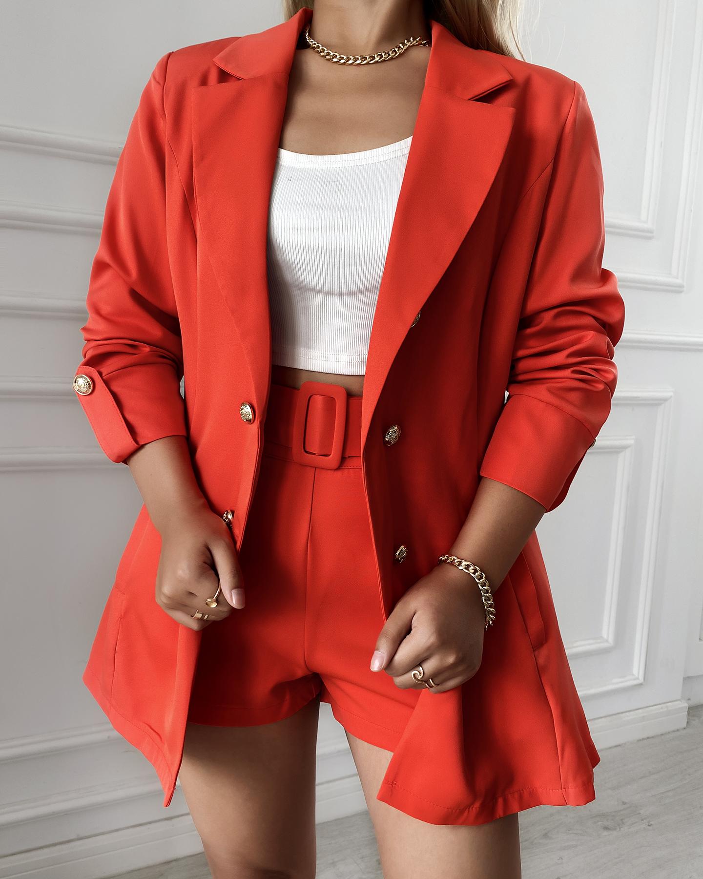 

Double Breasted Blazer Coat & Shorts Set, Red
