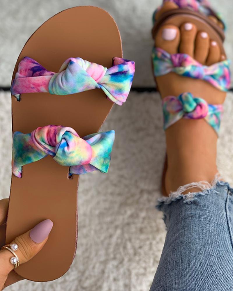 

Colorblock / Tie Dye Print Twisted Slide Slippers, Pink