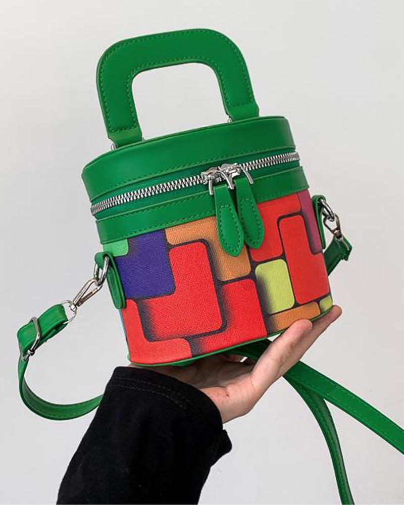 

Colorblock Zipper Detail Bucket Crossbody Handbag, Green