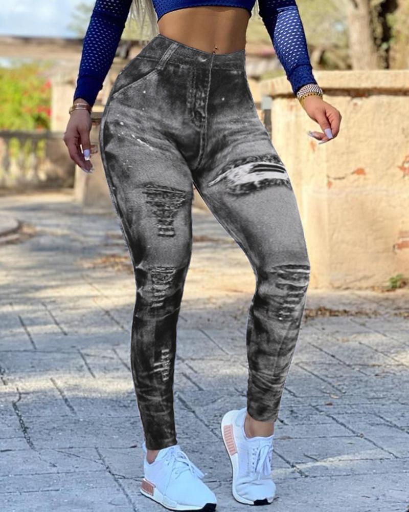 

Gradient Color Block Skinny Yoga Pants, Gray