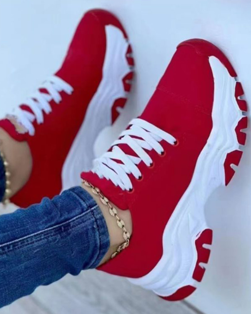 

Lace-up Breathable Casual Running Sneakers, Red