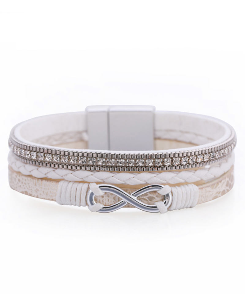 

1pc Bohemian Rhinestone Beaded Wide Magnet Bracelet, White