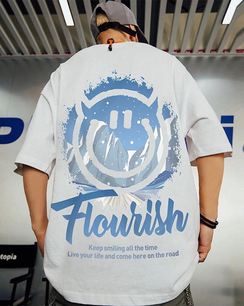 

Hip-hop Cartoon Print Short Sleeve Oversize T-shirt, White