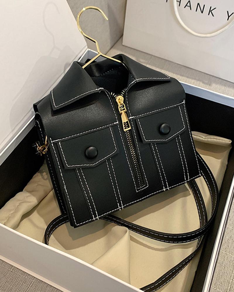 

Shirt-Shaped Zipper Design Funny Fashionable Shoulder Bag, Black