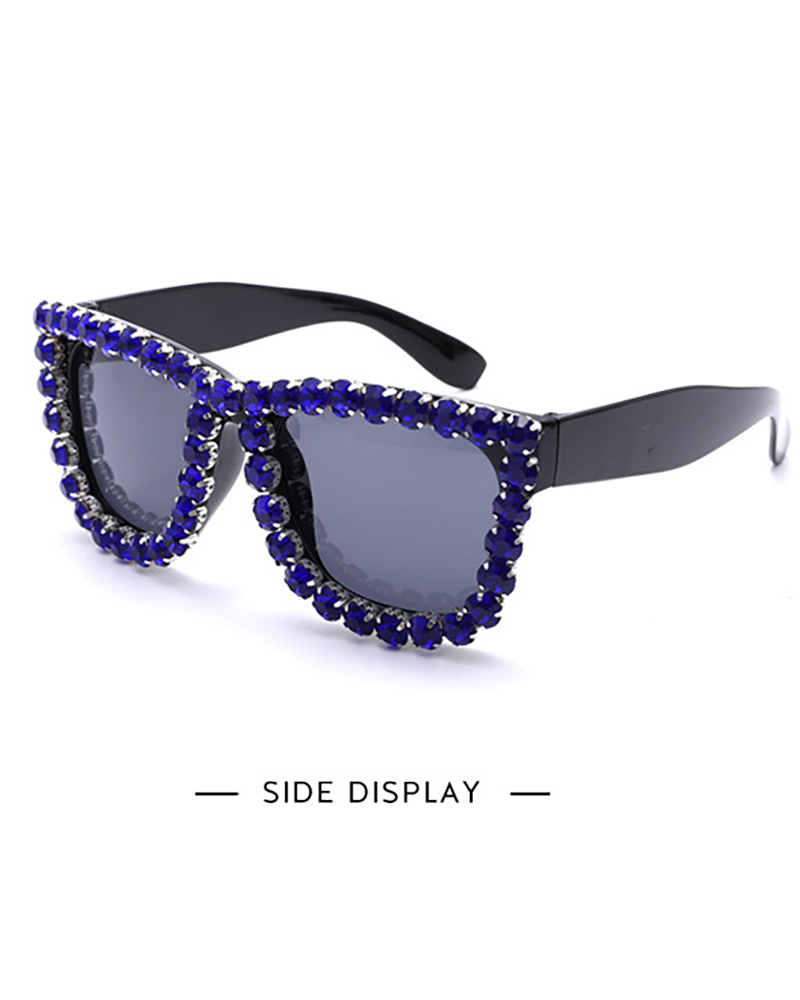 

1Pair Rhinestone Decor Square Frame Sunglasses, Blue