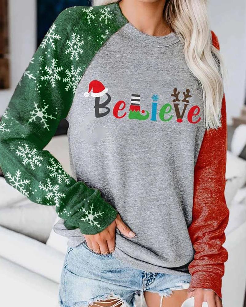 

Christmas Hat Letter Print Long Sleeve Sweatshirt, Gray