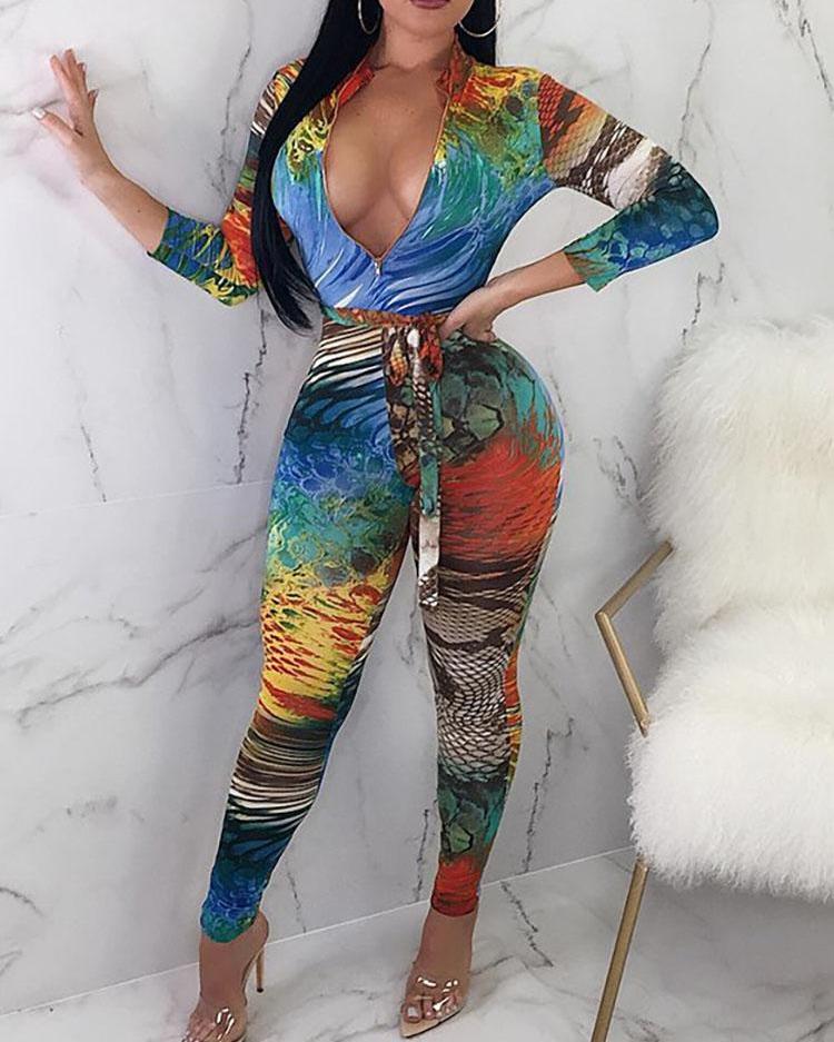 

Colorful Tie Dye Zipper Design Jumpsuit, Multicolor