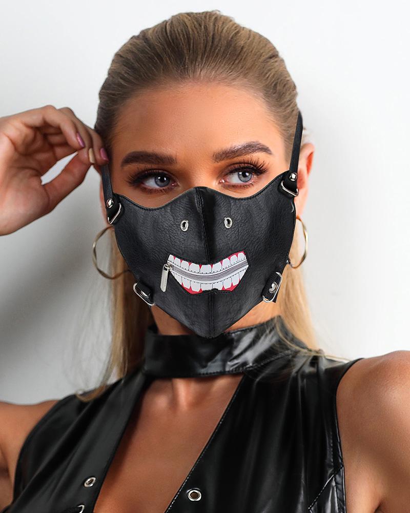 

Zipper Lip /w Nose Ring Punk Leather Motorcycle Biker Face Mask, Black