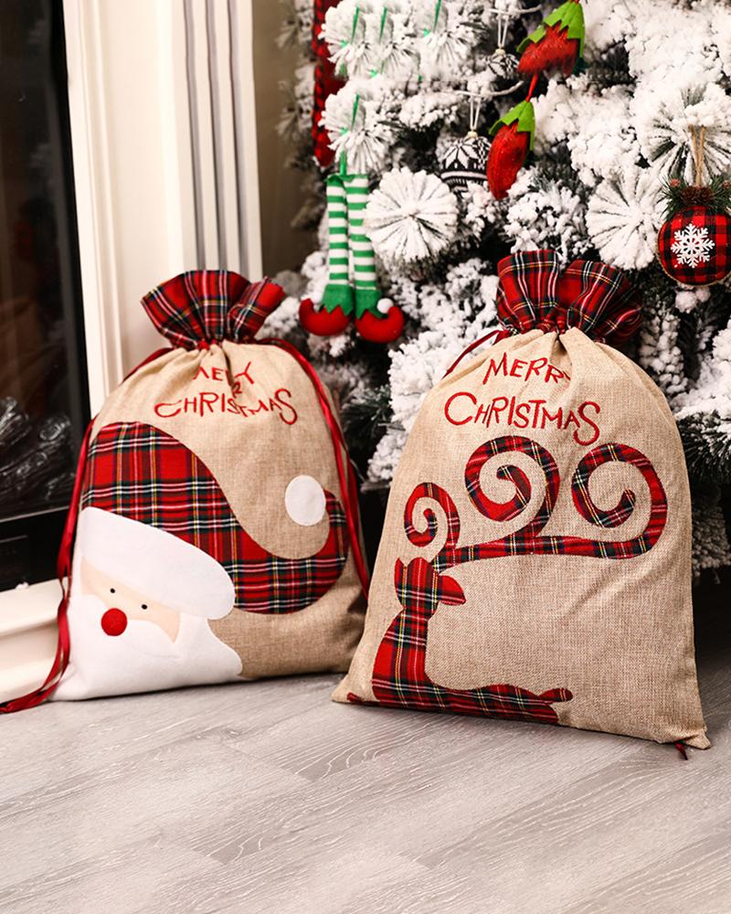 

Candy Cute Gift Tote Bag Christmas Lattice Side Drawstring Pocket Ornament, Style1