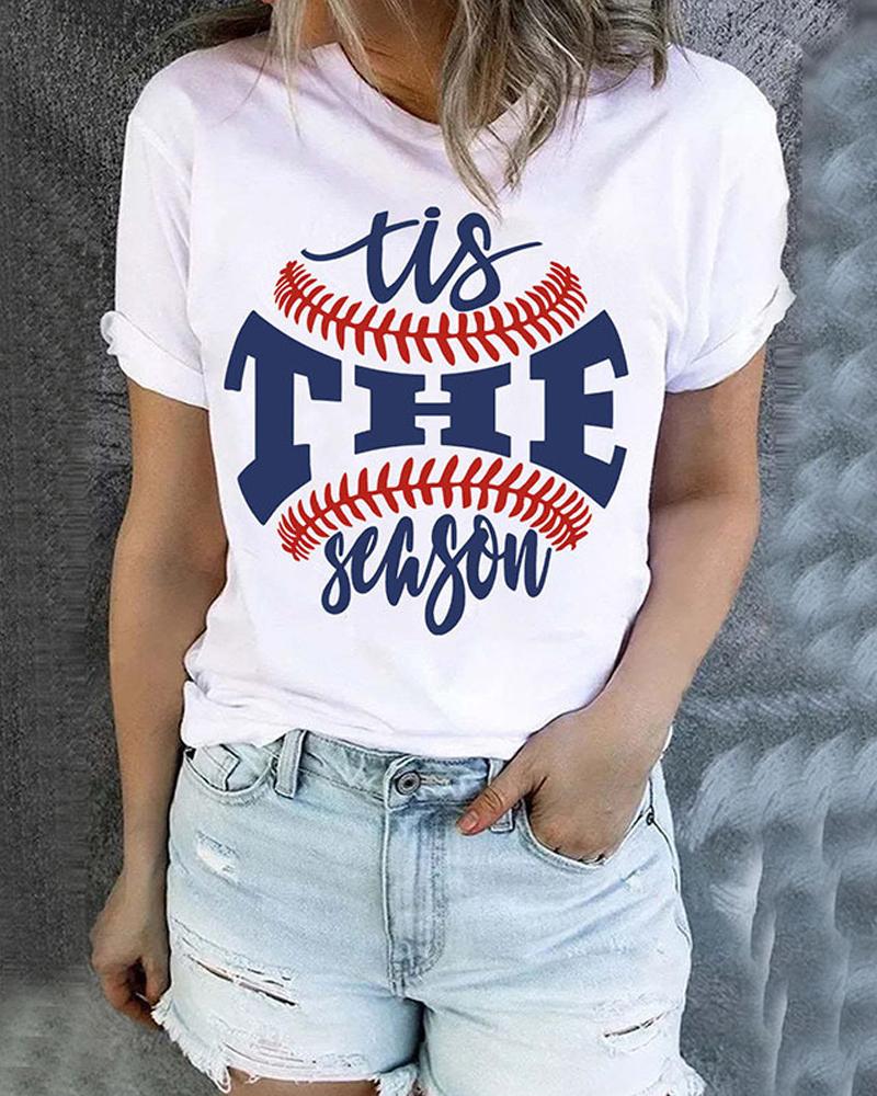 

Baseball Letter Print Casual T-shirt, White