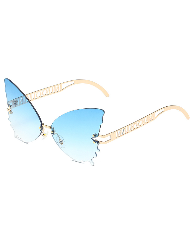 

1Pair Ombre Lens Butterfly Shaped Rimless Fashion Sunglasses, Blue