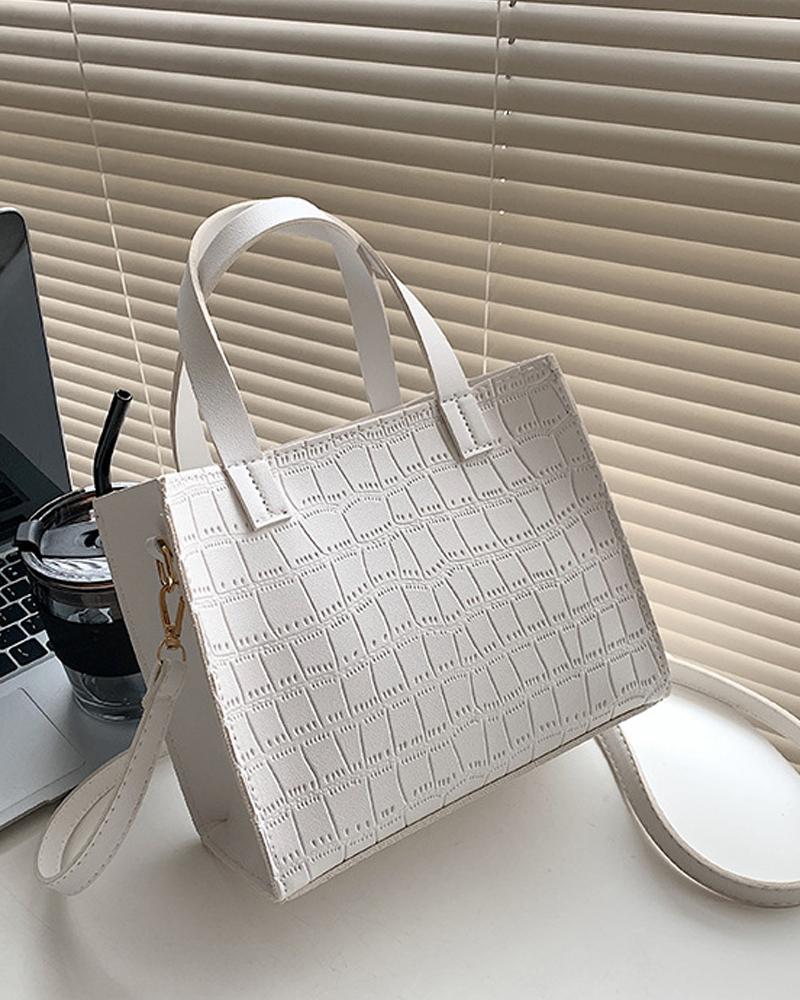 

Croc Embossed Tote Bag With Shoulder, White
