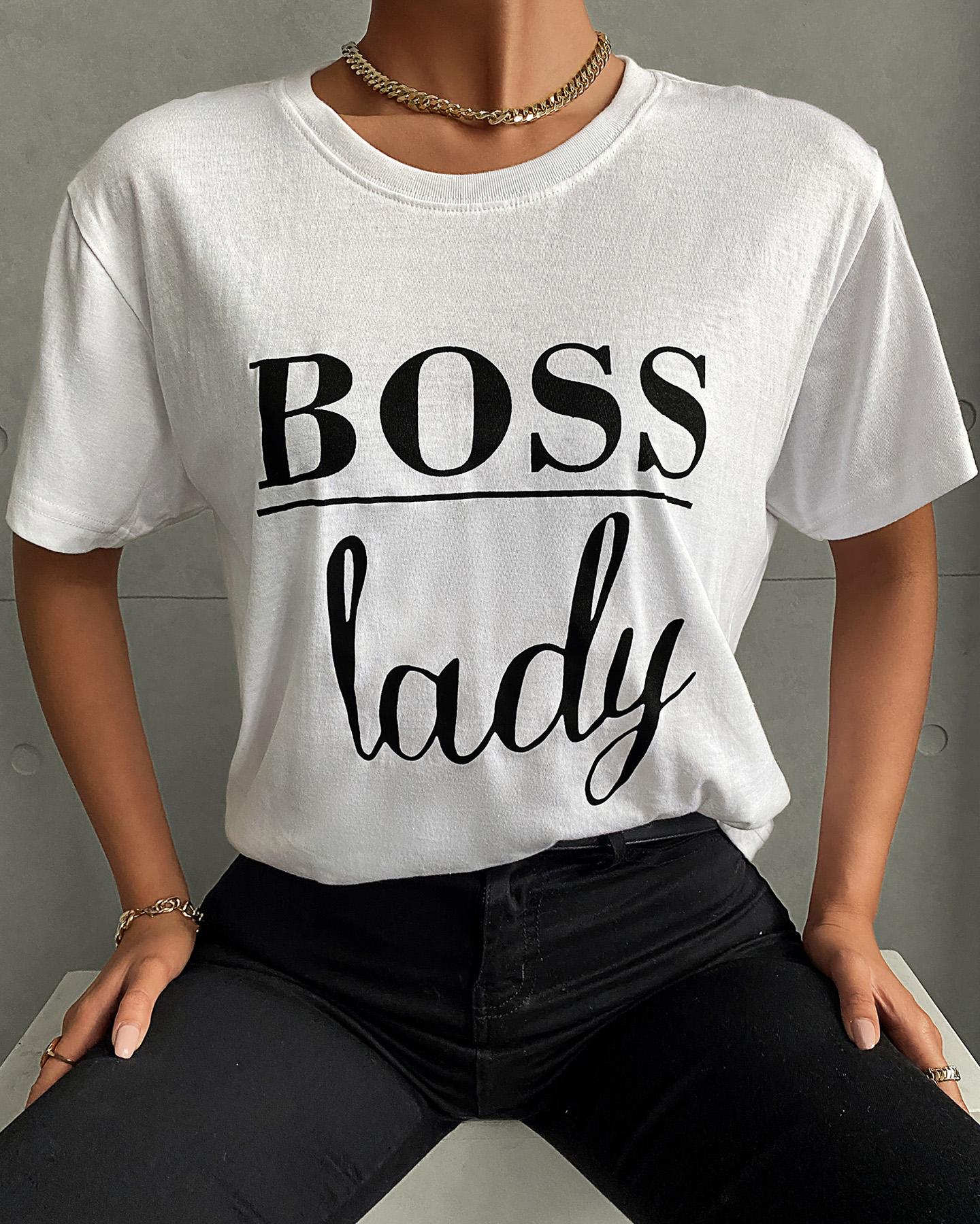 

Letter Print Short Sleeve Casual T-shirt, White