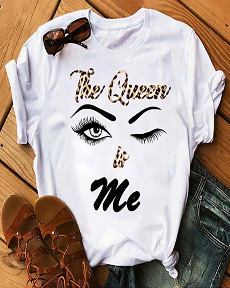 

Eyelash Letter Print Short Sleeve T-shirt, Style1