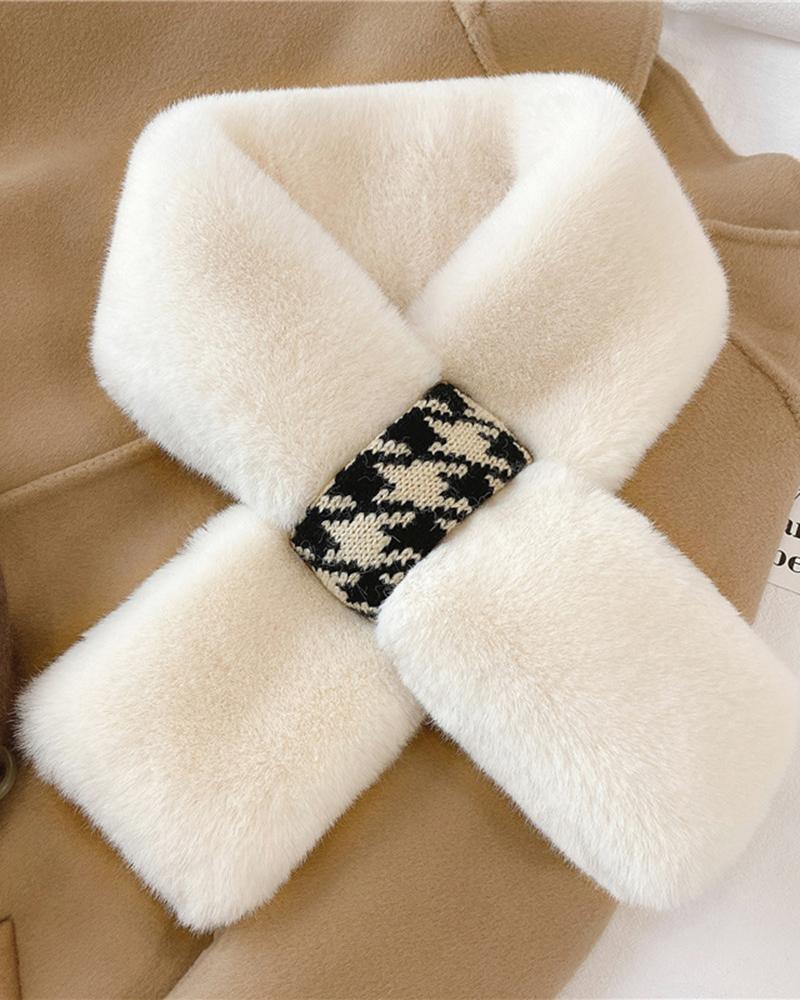 

Imitation Rabbit Fur Thickened Warm Scarf Women Fall Winter Plush Classic Scarf, White