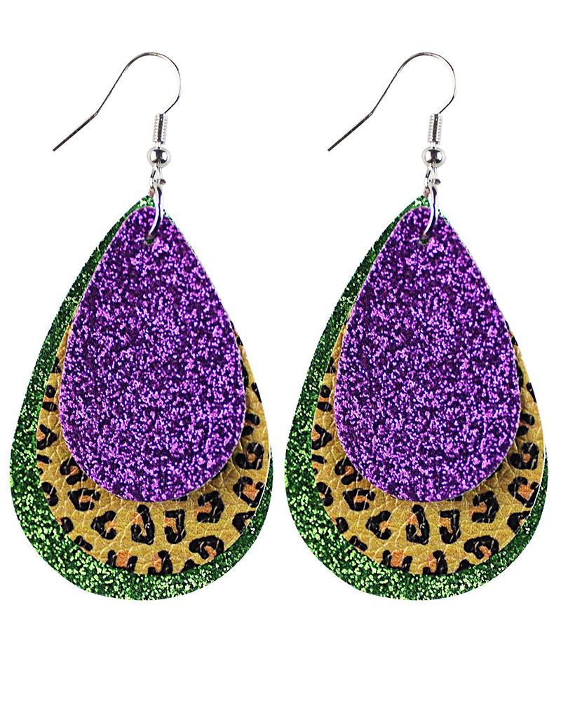

1Pair Mardi Gras Festival Leopard Hook Teardrop Earrings