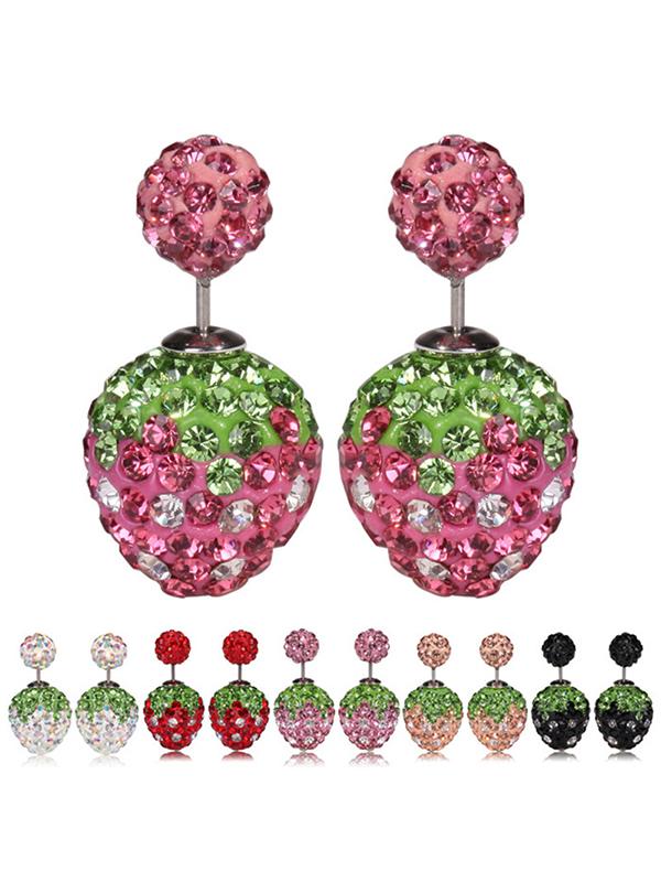 

New Personality Casual Diamond Ball Rhinestone Strawberry Ear Stud Earrings, Blue;black