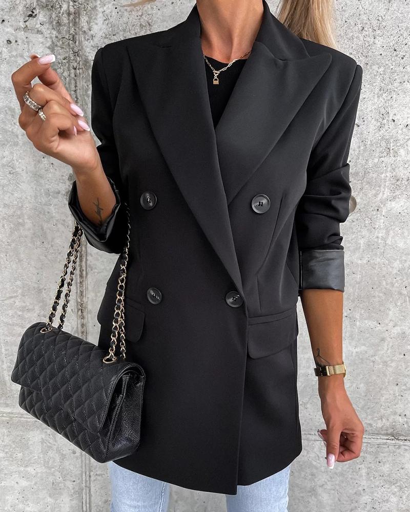 

Button Pocket Decor Long Sleeve Blazer Coat, Black
