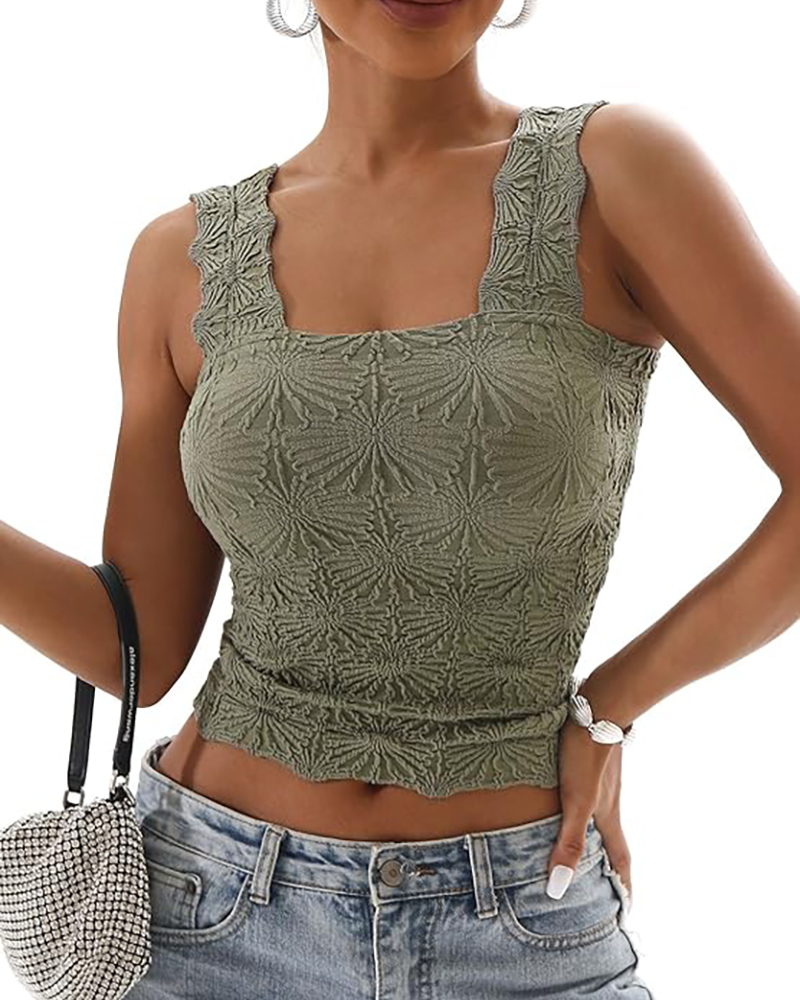 

Top sin mangas con tirantes gruesos de jacquard floral, Green